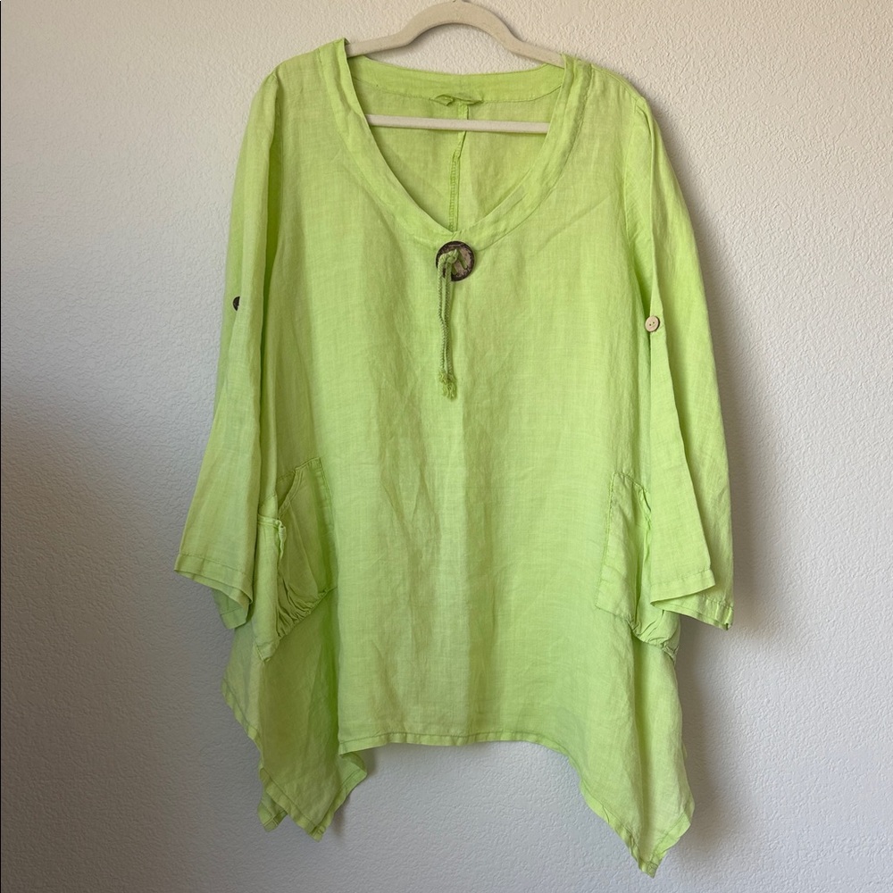 Catwalk Studio Ramie Tunic Lagenlook Lime Green Boho Oversized Top M